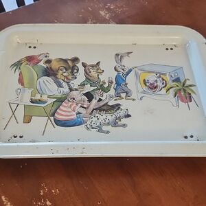 Whimsical Animal Illustration Serving Tray Vintage
